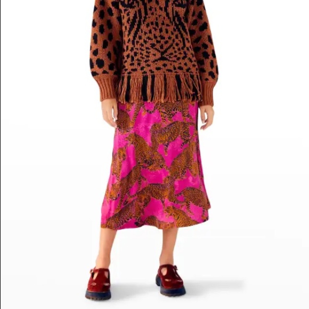 Farm Rio Pink Cheetah Midi Skirt